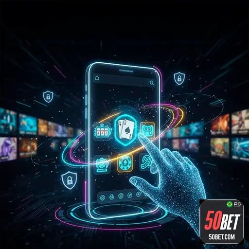 Tela do aplicativo 50bet mostrando opções de apostas e recursos do site 50bet para usuários brasileiros.