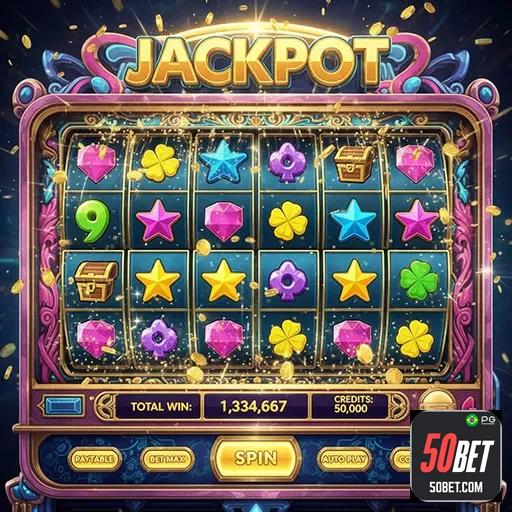 Imagem de slots com símbolos coloridos, destaque para promoções na 50bet