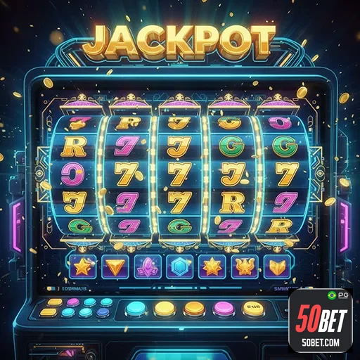 Imagem de uma máquina de caça-níqueis do 50bet, site de apostas, mostrando jogos de slots emocionantes.